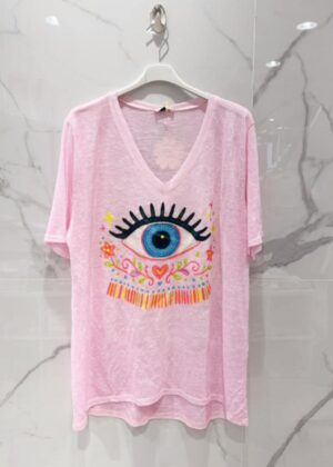 Tee-shirt belle taille oeil rose bohème