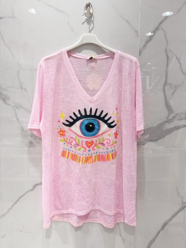 Tee-shirt belle taille oeil rose bohème