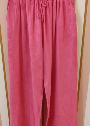 Pantalon grande taille gaze de coton palazzo rose