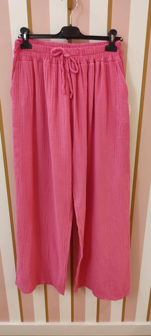 Pantalon grande taille gaze de coton palazzo rose