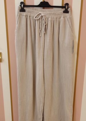 Pantalon grande taille gaze de coton palazzo beige