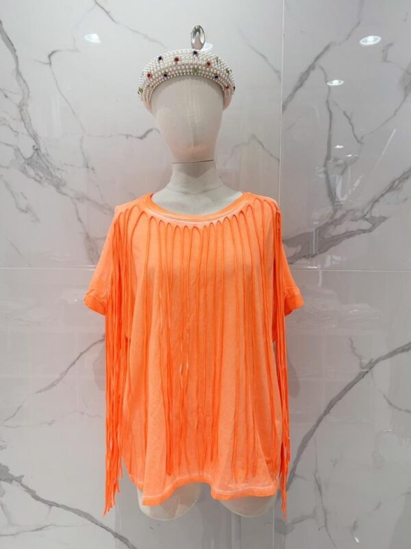 Tee-shirt grande taille franges couleur orange fluo petites manches