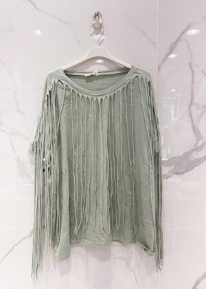 Tee-shirt grande taille franges couleur kaki petites manches