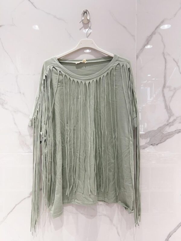 Tee-shirt grande taille franges couleur kaki petites manches