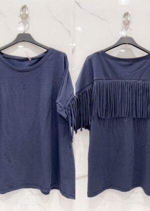 Tee-shirt grande taille franges dans le dos couleur bleu marine petites manches
