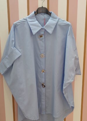 Chemisier grande taille petites manches décorations broches bleu