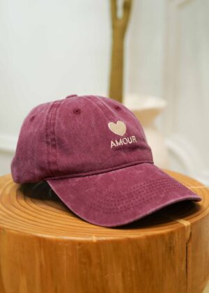 Casquette amour coeur bordeaux délavé beige