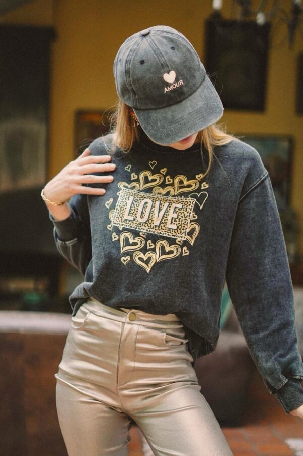 Casquette amour coeur gris délavé beige