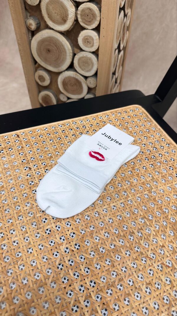 Chaussettes cœur blanches bouche fushia