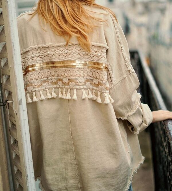 Veste bohème beige avec poches