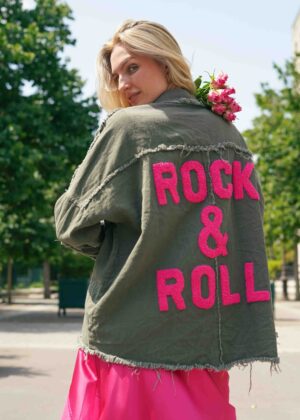 Veste kaki rock and roll rose fluo