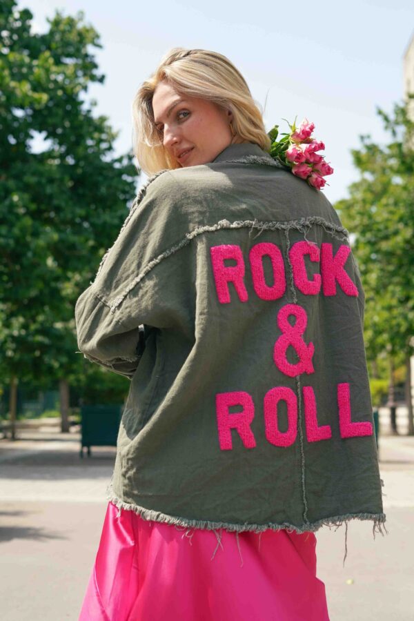 Veste kaki rock and roll rose fluo
