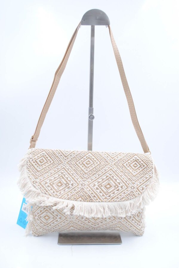 Sac à main bohème bandoulière camel et beige