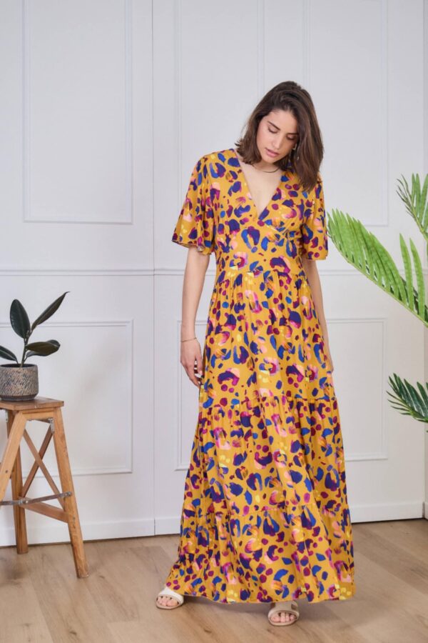 Robe longue fluide April Vintage imprimé léopard  multicolore