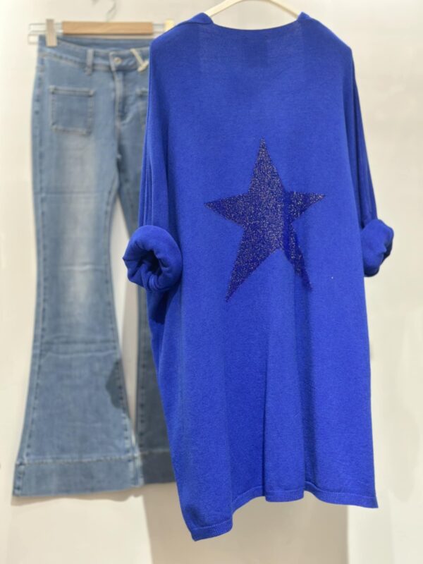 Gilet April Vintage long etoile dans le dos bleu électrique – Image 2