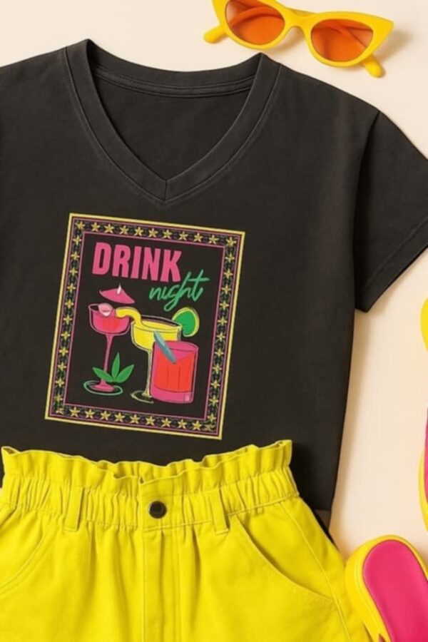 Tee-shirt April Vintage col V bichette gris délavé drink fluo