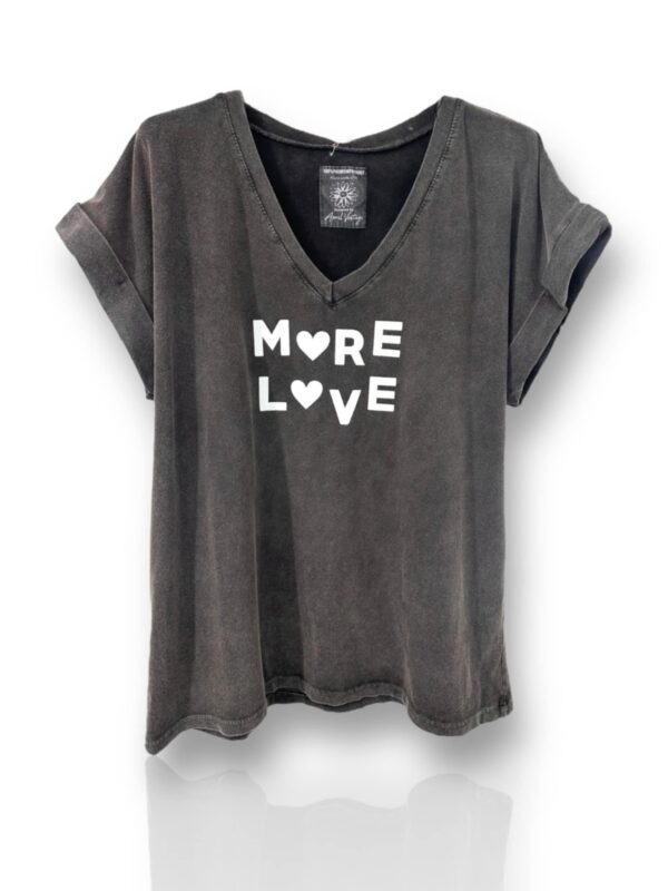 Tee-shirt April Vintage col V gros délavé more love pailleté blanc