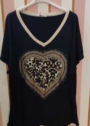 Tee-shirt grande taille coeur strass noir