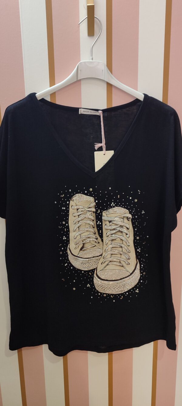 Tee-shirt baskets strass noir et beige