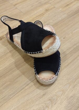 Minorquines espadrilles avec bout ouvert et bride élastique noir