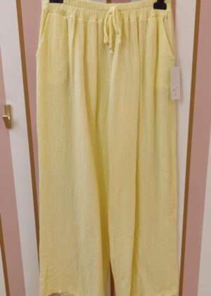 Pantalon grande taille gaze de coton palazzo jaune