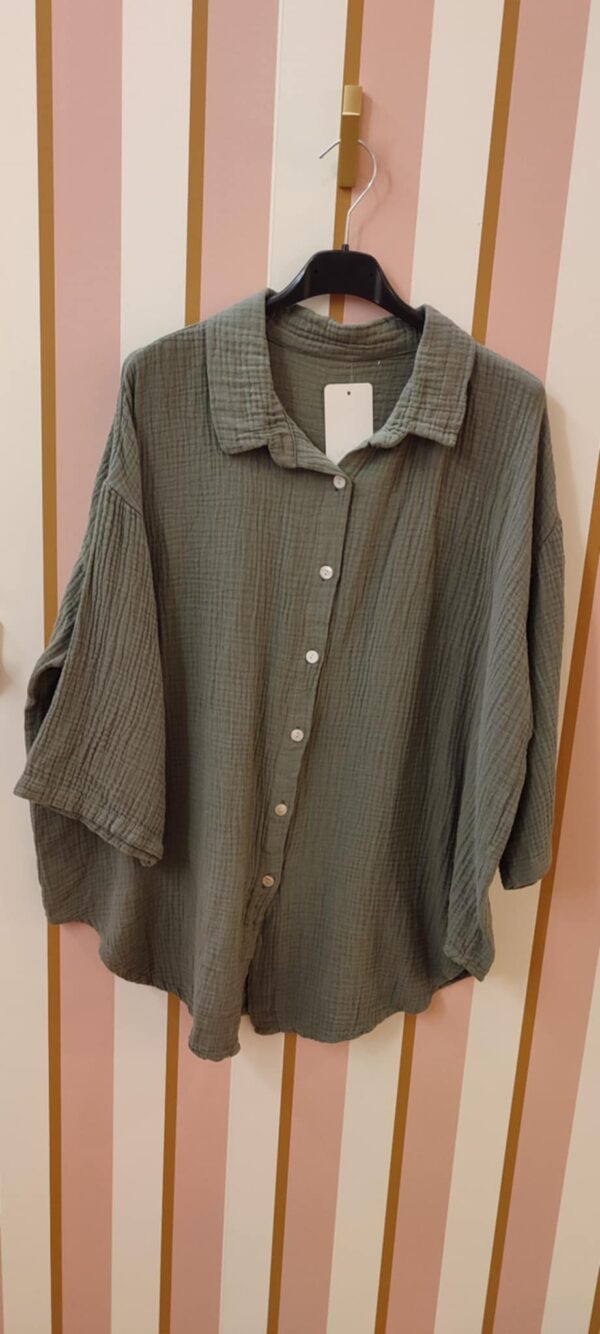 Chemise grande taille gaze de coton kaki