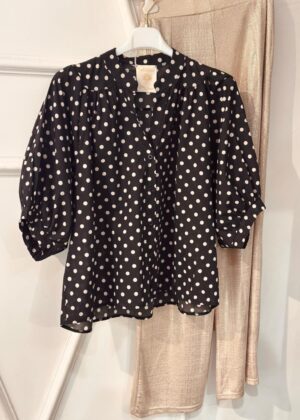 Blouse April Vintage noir petits pois manches mi longues