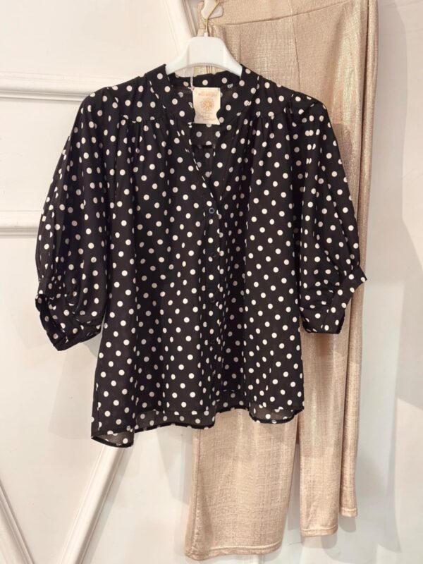 Blouse April Vintage noir petits pois manches mi longues