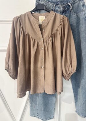 Blouse April Vintage uni beige manches mi longues