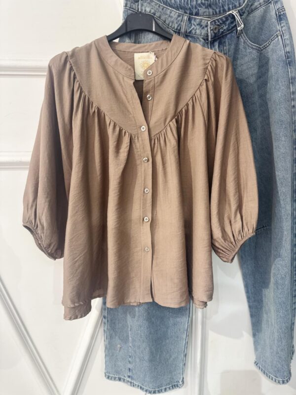 Blouse April Vintage uni beige manches mi longues