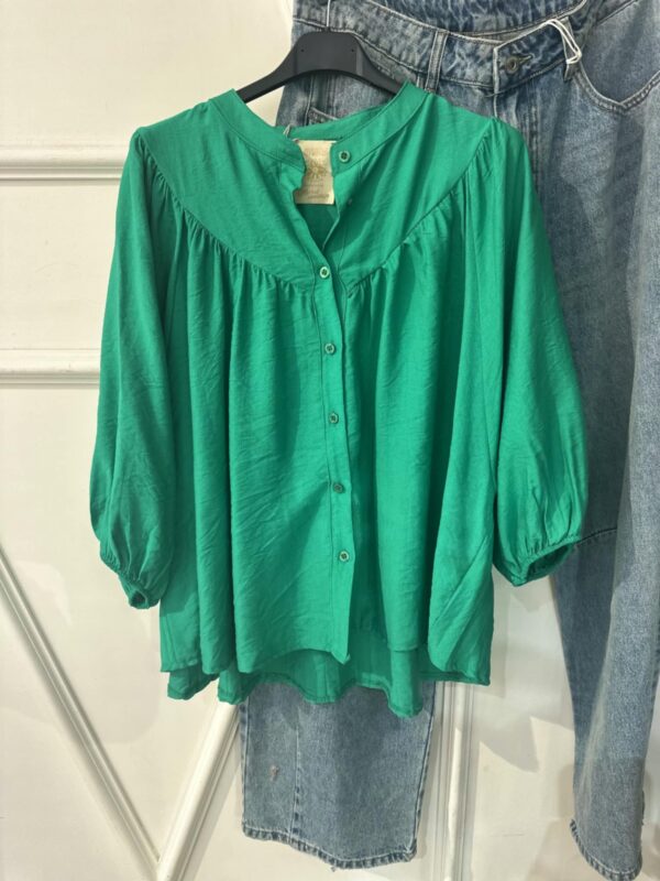 Blouse April Vintage uni vert manches mi longues