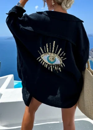 Chemise gaz de coton oeil brodé au dos oversize