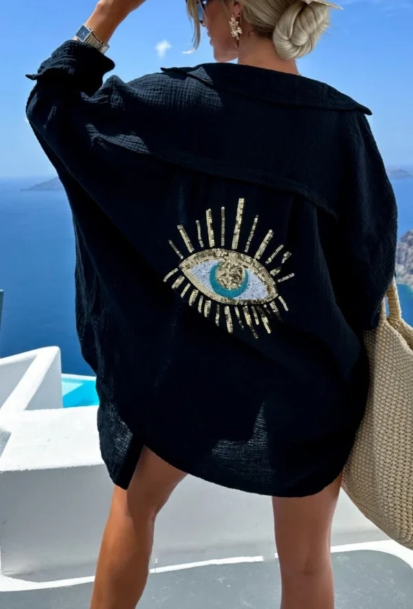 Chemise gaz de coton oeil brodé au dos oversize