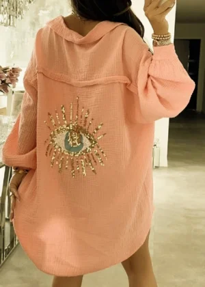 Chemise gaz de coton oeil brodé au dos oversize