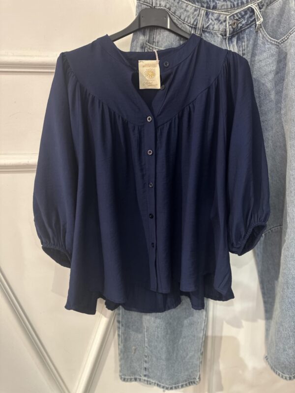 Blouse April Vintage uni bleu marine manches mi longues