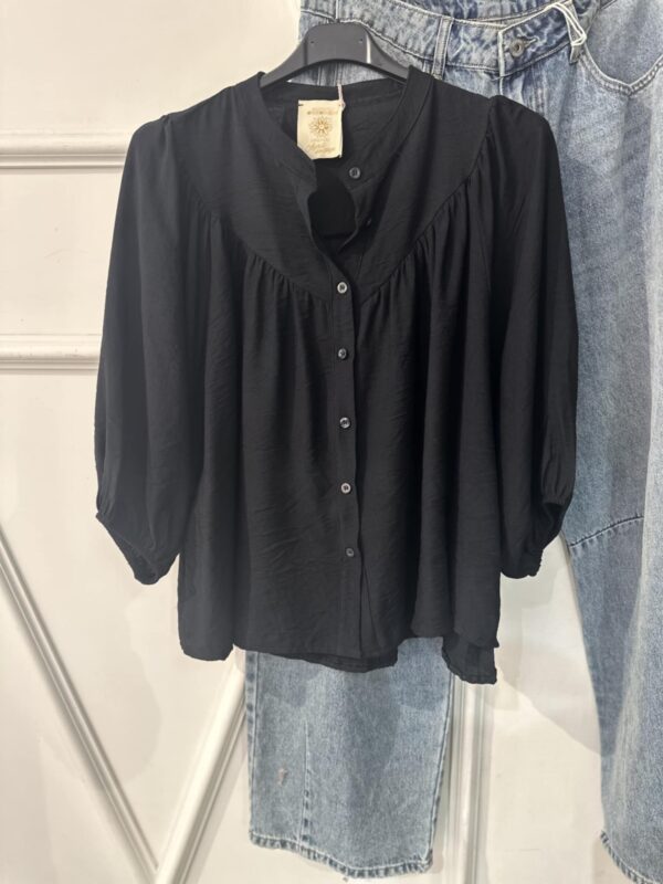 Blouse April Vintage uni noir manches mi longues
