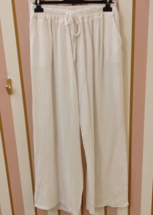 Pantalon grande taille gaze de coton palazzo blanc