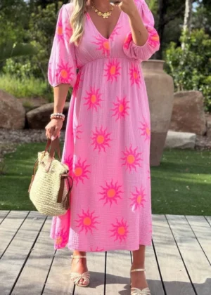 Robe gaze de coton soleils rose taille unique
