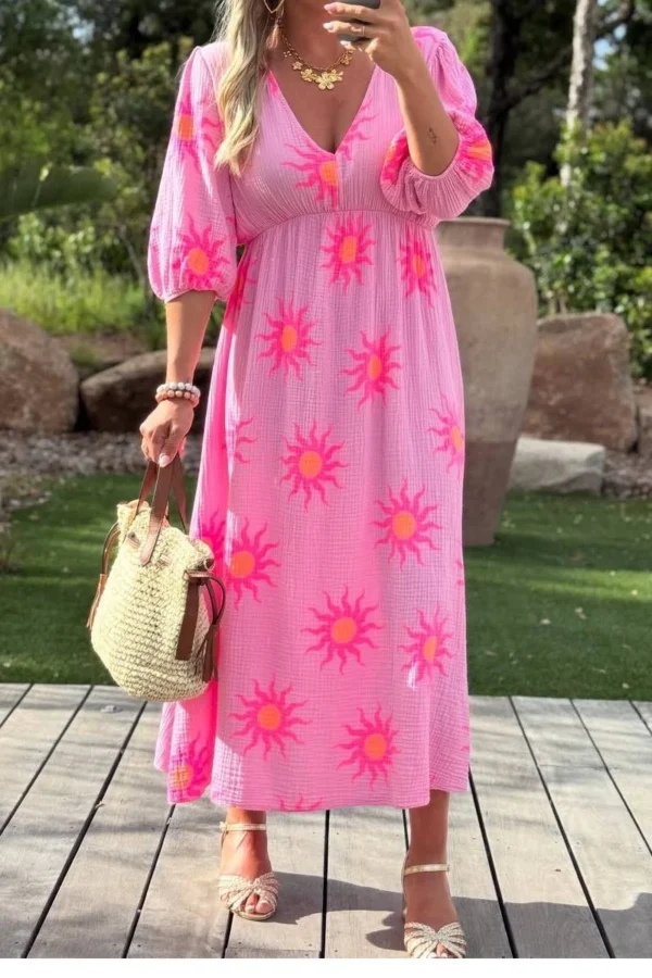 Robe gaze de coton soleils rose taille unique