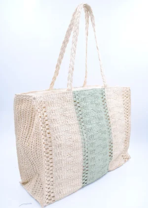 Sac en paille bicolore avec fermetures vert bohème