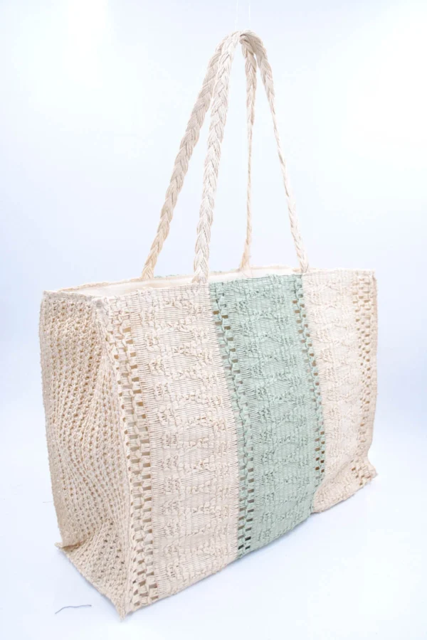 Sac en paille bicolore avec fermetures vert bohème