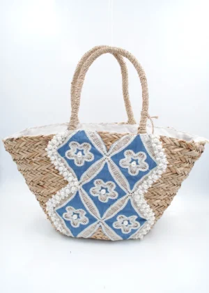 Panier en paille sac style jeans bohème avec fermetures