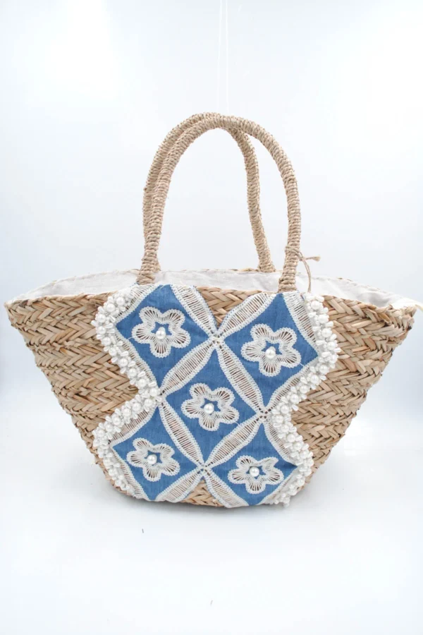 Panier en paille sac style jeans bohème avec fermetures