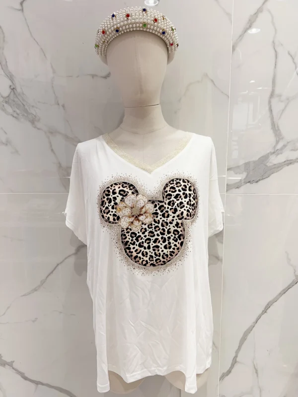 Tee-shirt grande taille ou oversize mickey strass blanc