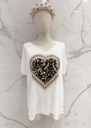 Tee-shirt grande taille coeur strass blanc