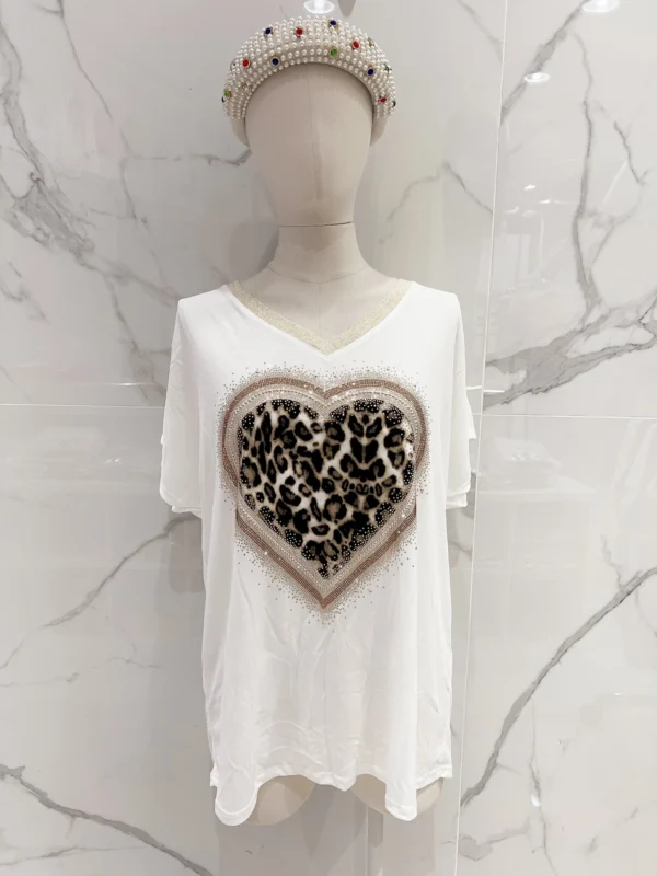 Tee-shirt grande taille coeur strass blanc