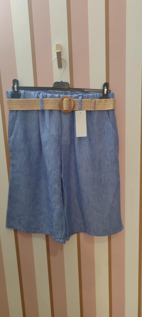 Bermuda lin bleu jeans avec ceinture élastique