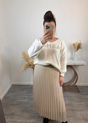 Jupe grande taille plissée élastique à la taille beige