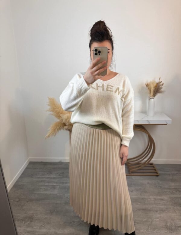Jupe grande taille plissée élastique à la taille beige