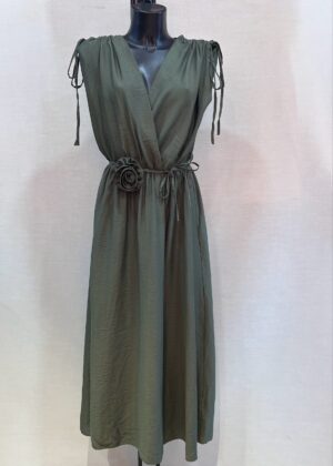 Robe grande taille longue avec ceinture fleur kaki